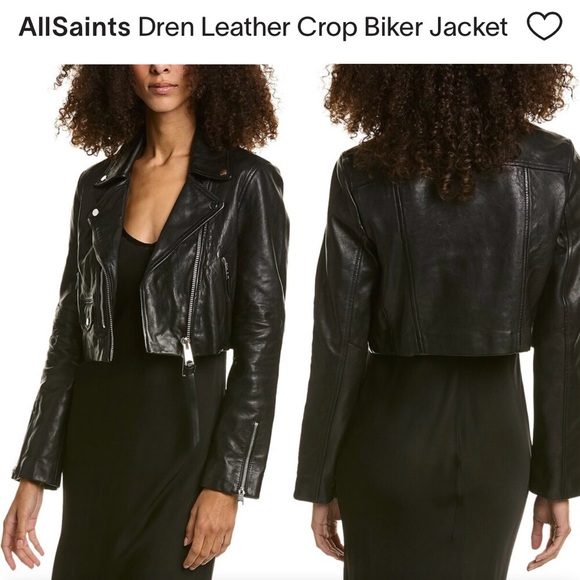 All Saints Black Leather Crop Biker Jacket - Picture 1 of 9